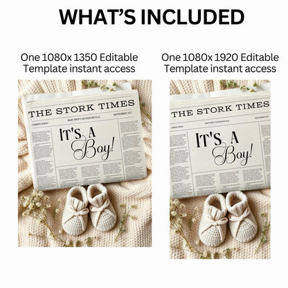 Baby Announcement Newspaper Template - Digital Newspaper - Pregnancy Reveal Social Media post mobile - Editable Newspaper Announcement