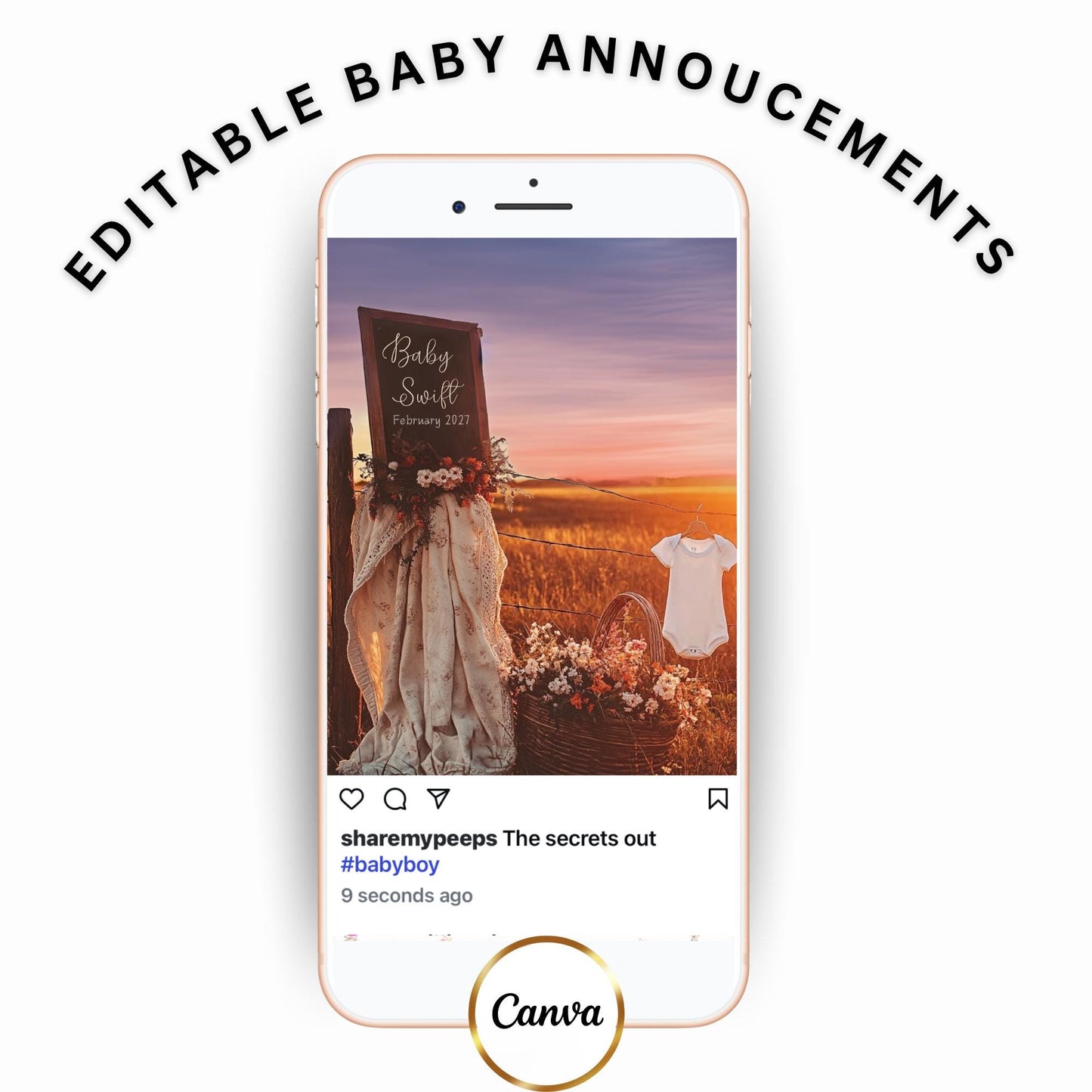 Western Pregnancy Announcement - Baby Reveal Sonogram Social Media Post - Onesie Clothesline