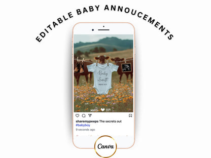 Western Pregnancy Announcement - Baby Reveal Sonogram Social Media Post - Onesie Clothesline
