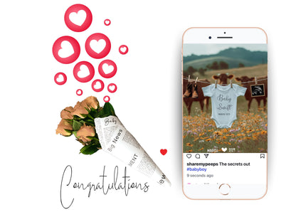 Western Pregnancy Announcement - Baby Reveal Sonogram Social Media Post - Onesie Clothesline