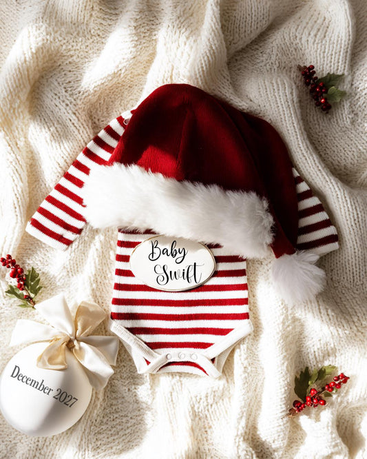 Onesie Christmas Pregnancy Announcement - Digital Santa Baby Announcement - Social Media Holiday Reveal were expecting