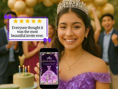 Quinceanera Invitation Video Editable Animated Template for Sweet 15 Birthday Sweet 16 Digital Video Invite Photo and Music