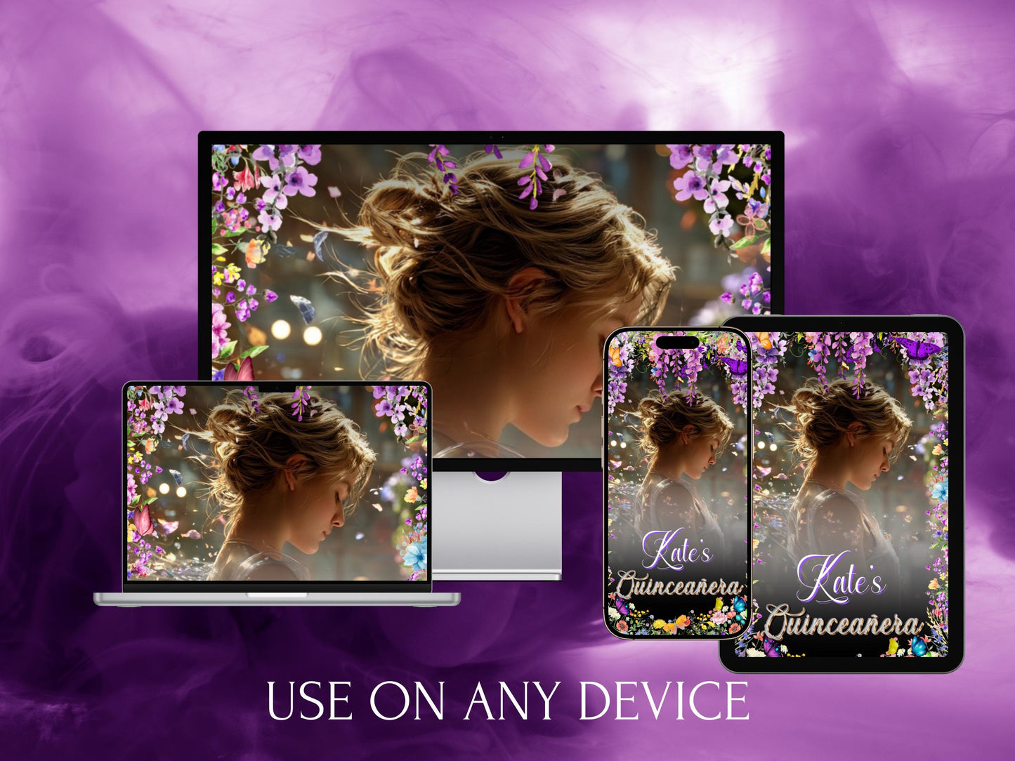 Editable Quinceañera invitation video template designed for mobile phones. Includes animated text, music, and photo customization. Perfect for Sweet 15 or Sweet 16 birthdays. Share instantly via text, WhatsApp, email, or social media. A beautiful, stunning design ideal for modern celebrations. Delivered as MP4 download—no physical item.