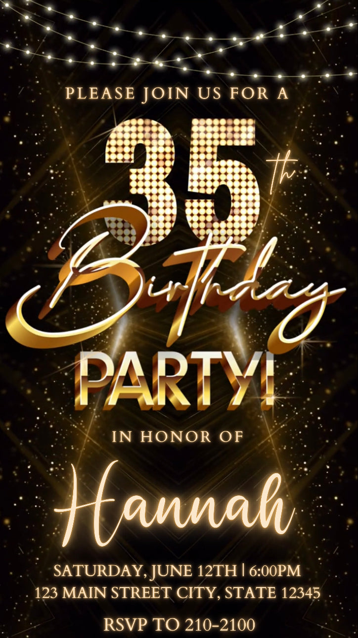 35th Birthday Video Invitation, Gold Shimmer Invitation, Any Occasion