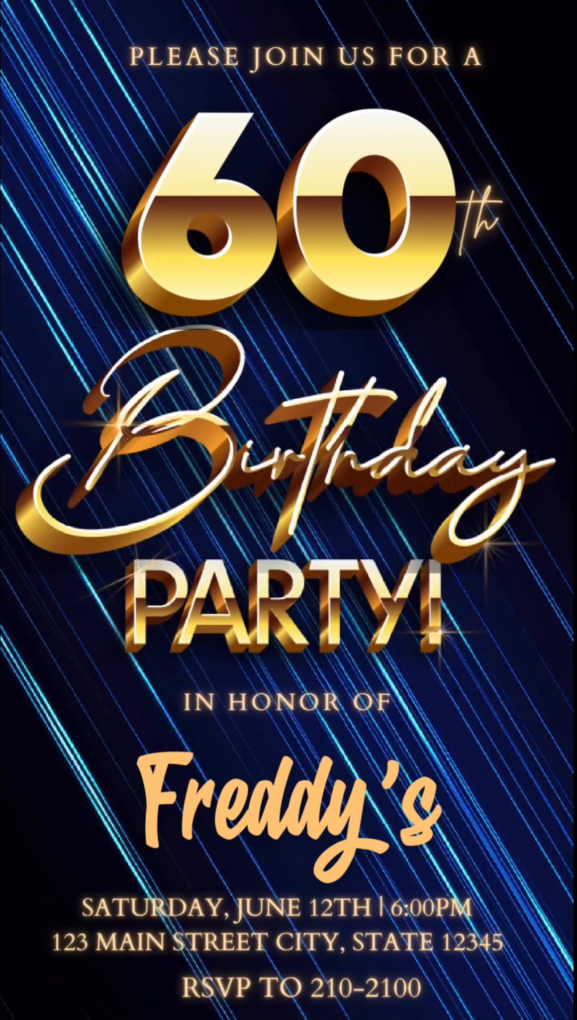 60th Birthday Video Invitation, Blue Shimmer Invitation, Any Occasion