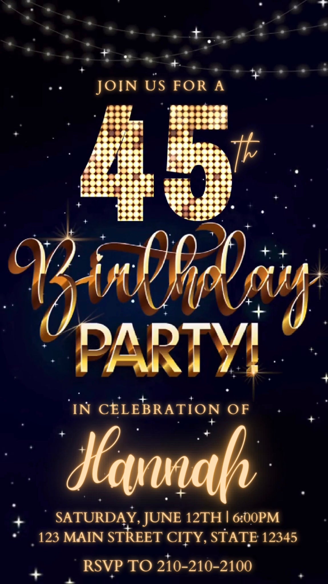45th Birthday Video Invitation, Blue Shimmer Invitation