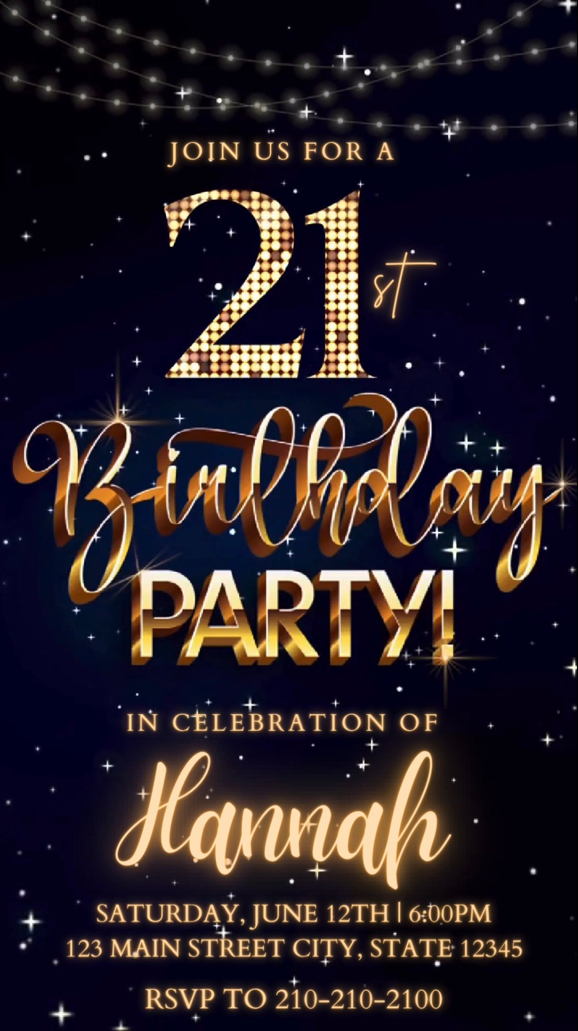 21st Birthday Video Invitation, Blue Shimmer Invitation