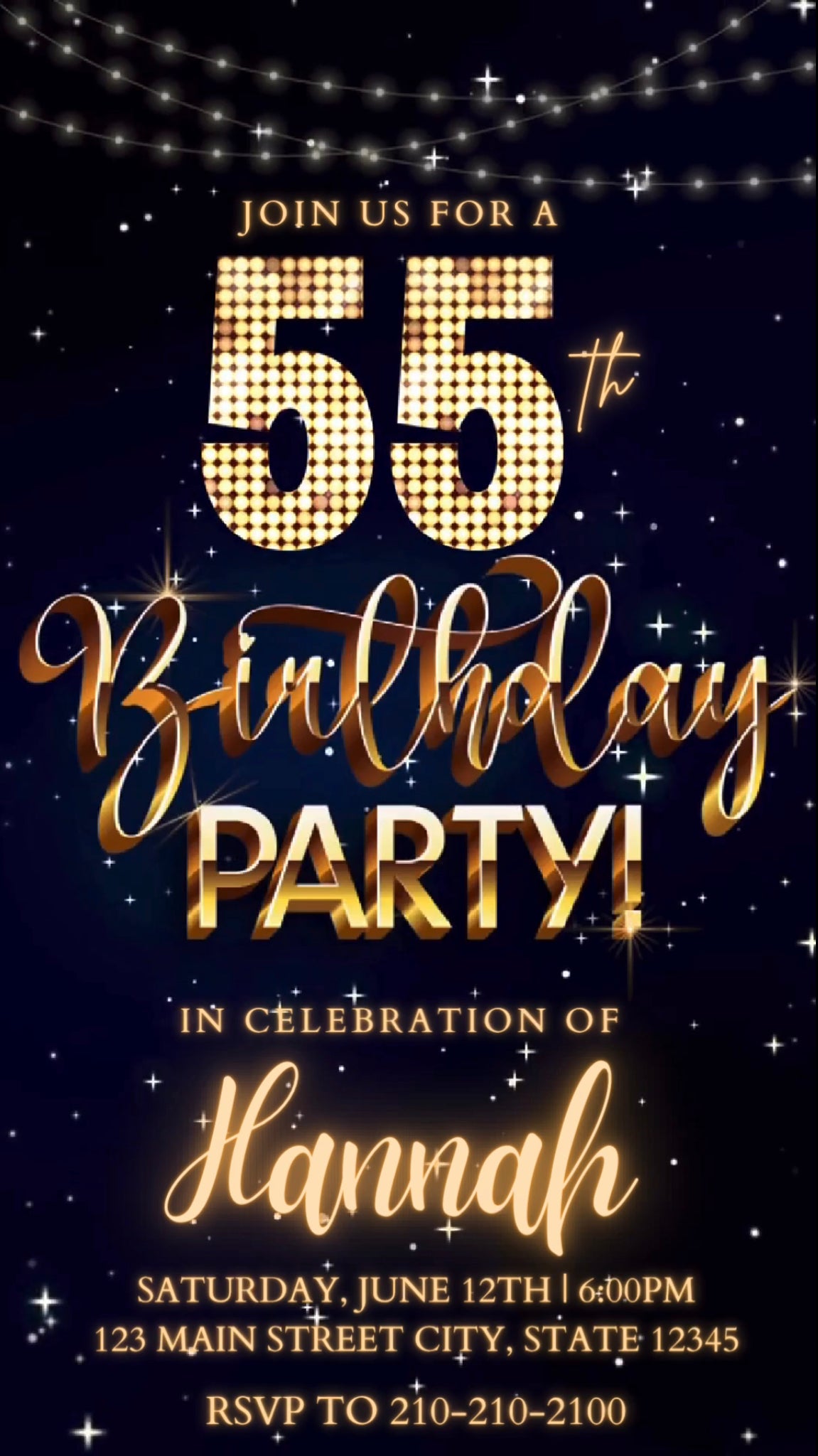 55th Birthday Video Invitation, Blue Shimmer Invitation