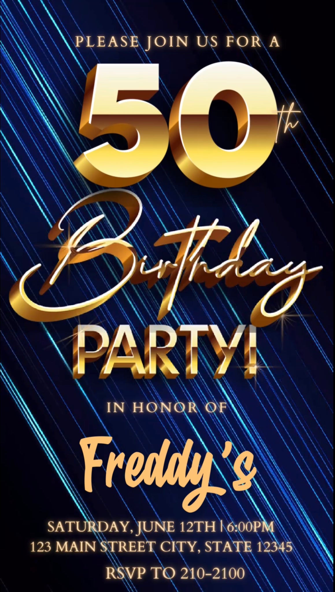 50th Birthday Video Invitation, Blue Shimmer Invitation, Any Occasion
