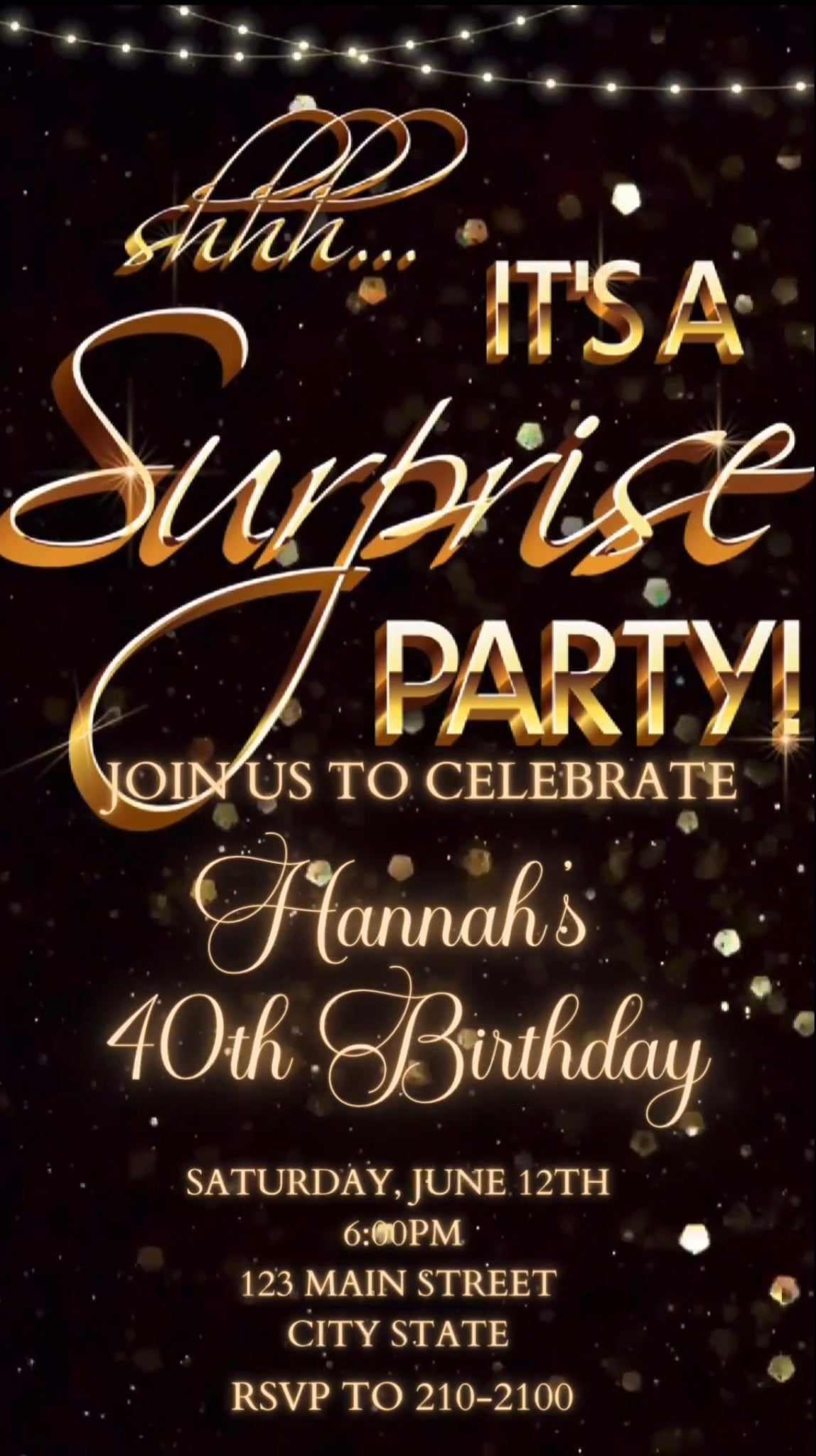 Gold Surprise Birthday Video Invitation, Gold Shimmer Invitation