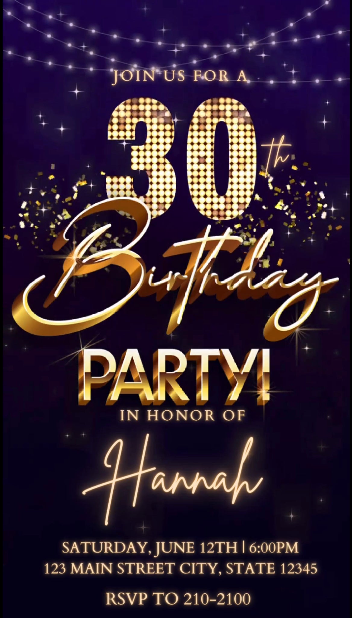 30th Purple Birthday Video Invitation, Purple Glitter Invitation, Any Occasion