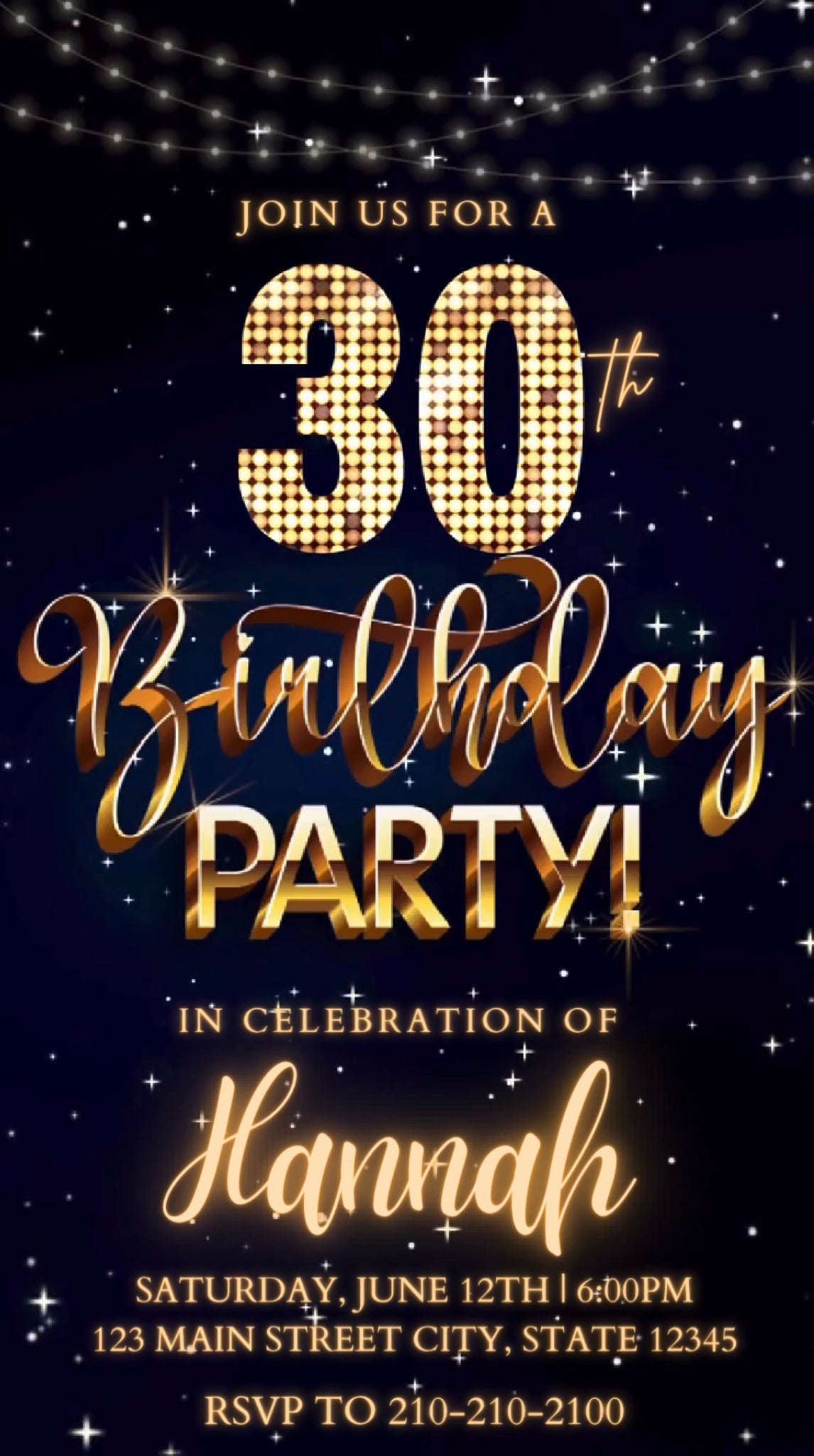 30th Birthday Video Invitation, Blue Shimmer Invitation