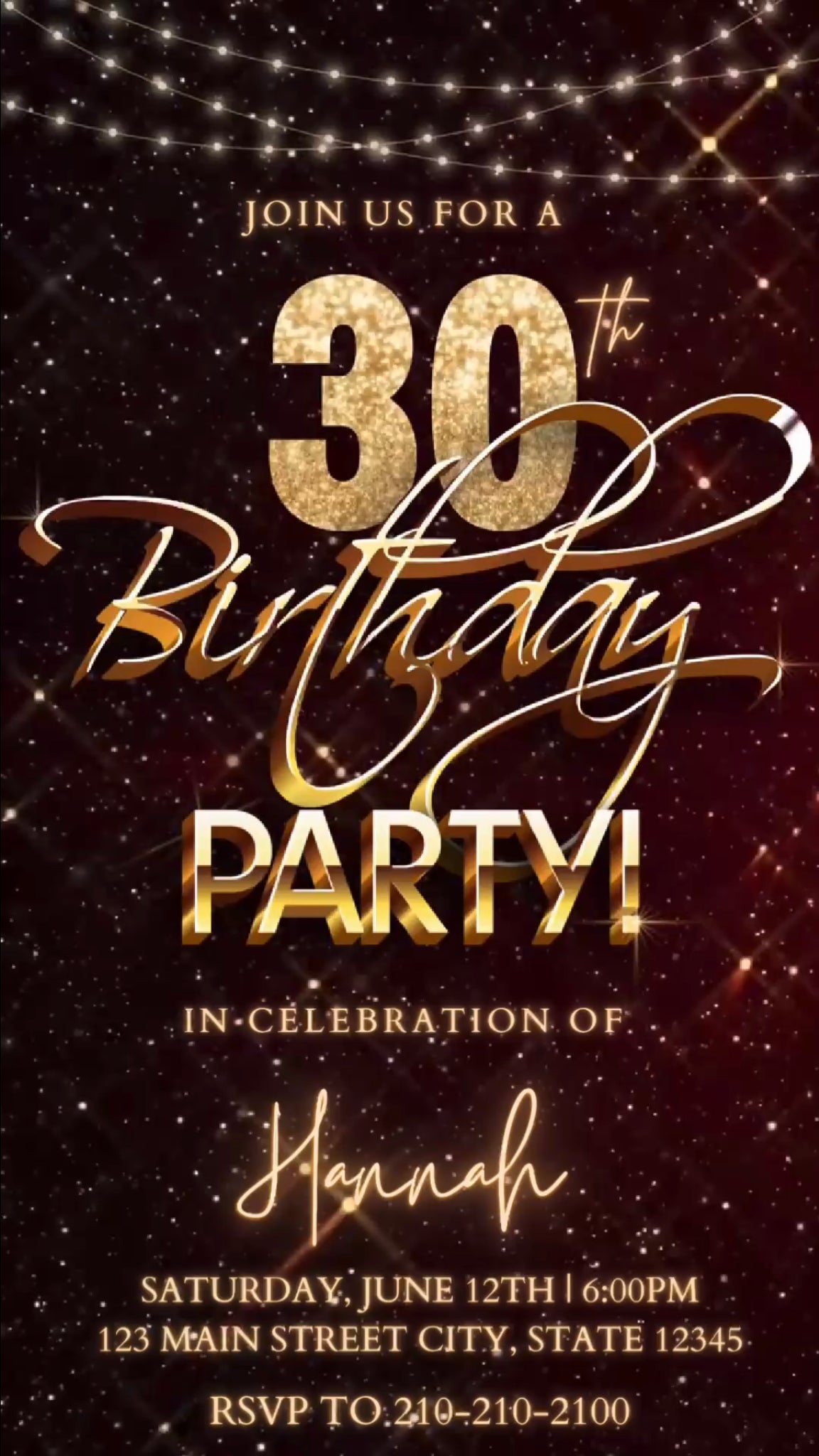 30th Birthday Video Invitation, Red Shimmer Invitation