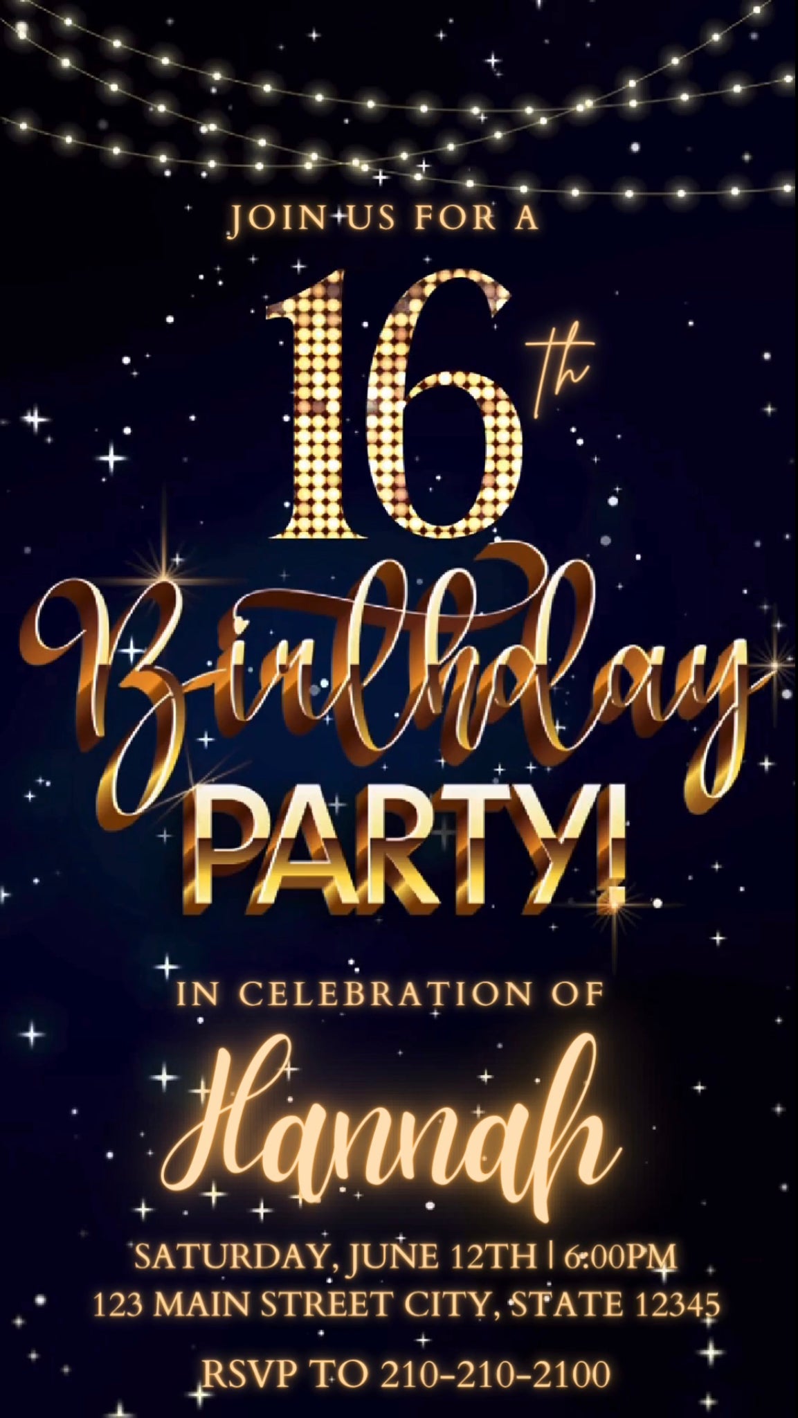 16th Birthday Video Invitation, Blue Shimmer Invitation
