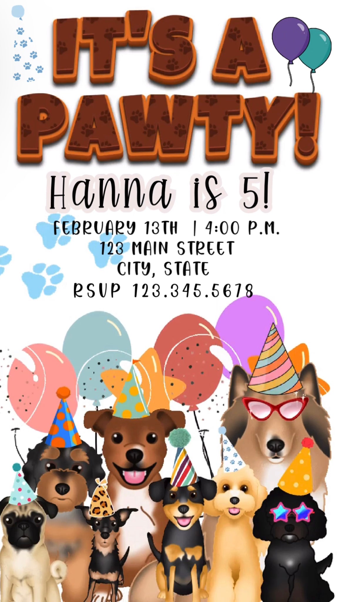 Puppy Pawty Video Invitation, Puppy Birthday Party Invitation