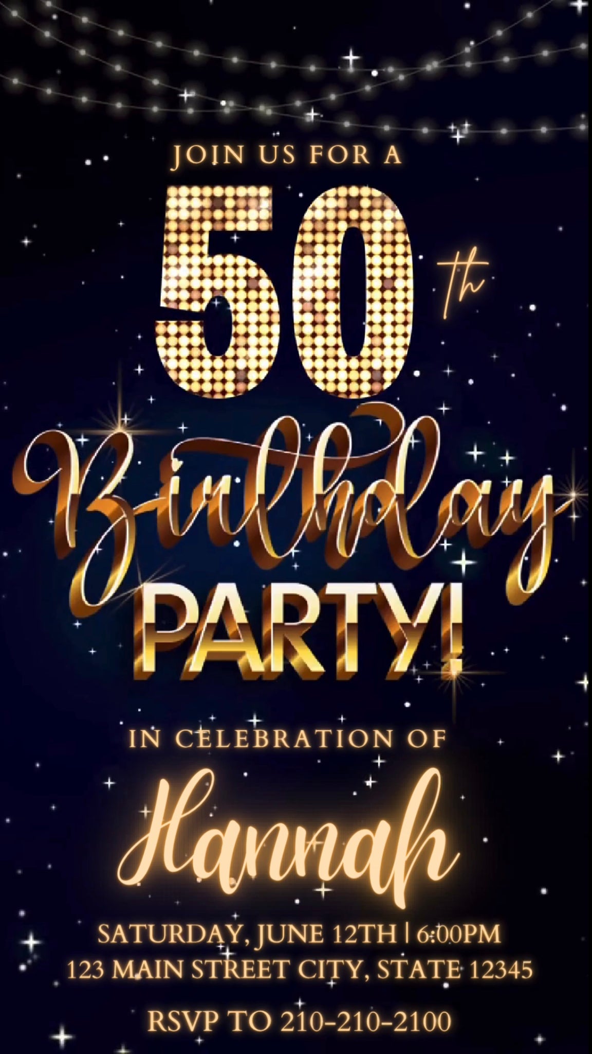 50th Birthday Video Invitation, Blue Shimmer Invitation