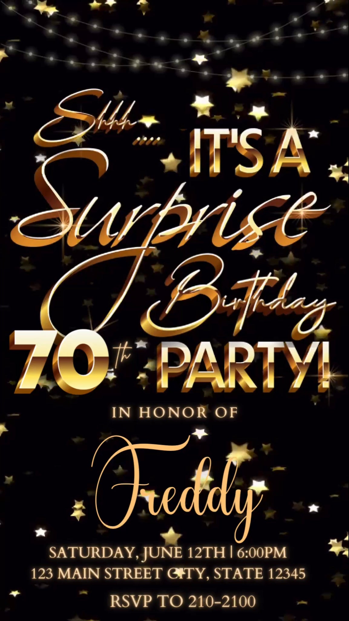 70th Birthday Video Invitation, Surprise Party Invitation, Any Occasion