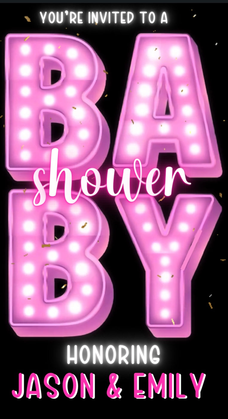 Baby Shower Video Invitation, Pink Baby Shower Animated Invitation
