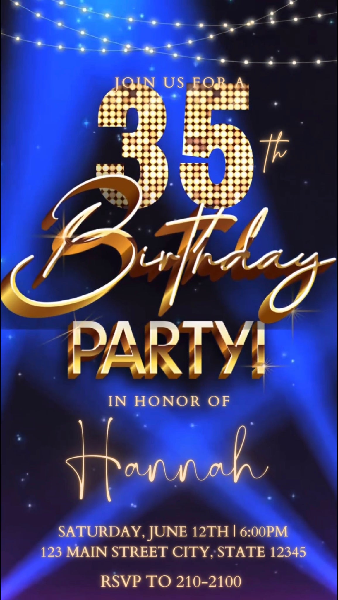 35th Gold Birthday Video Invitation, Movie Glitter Invitation, Any Occasion