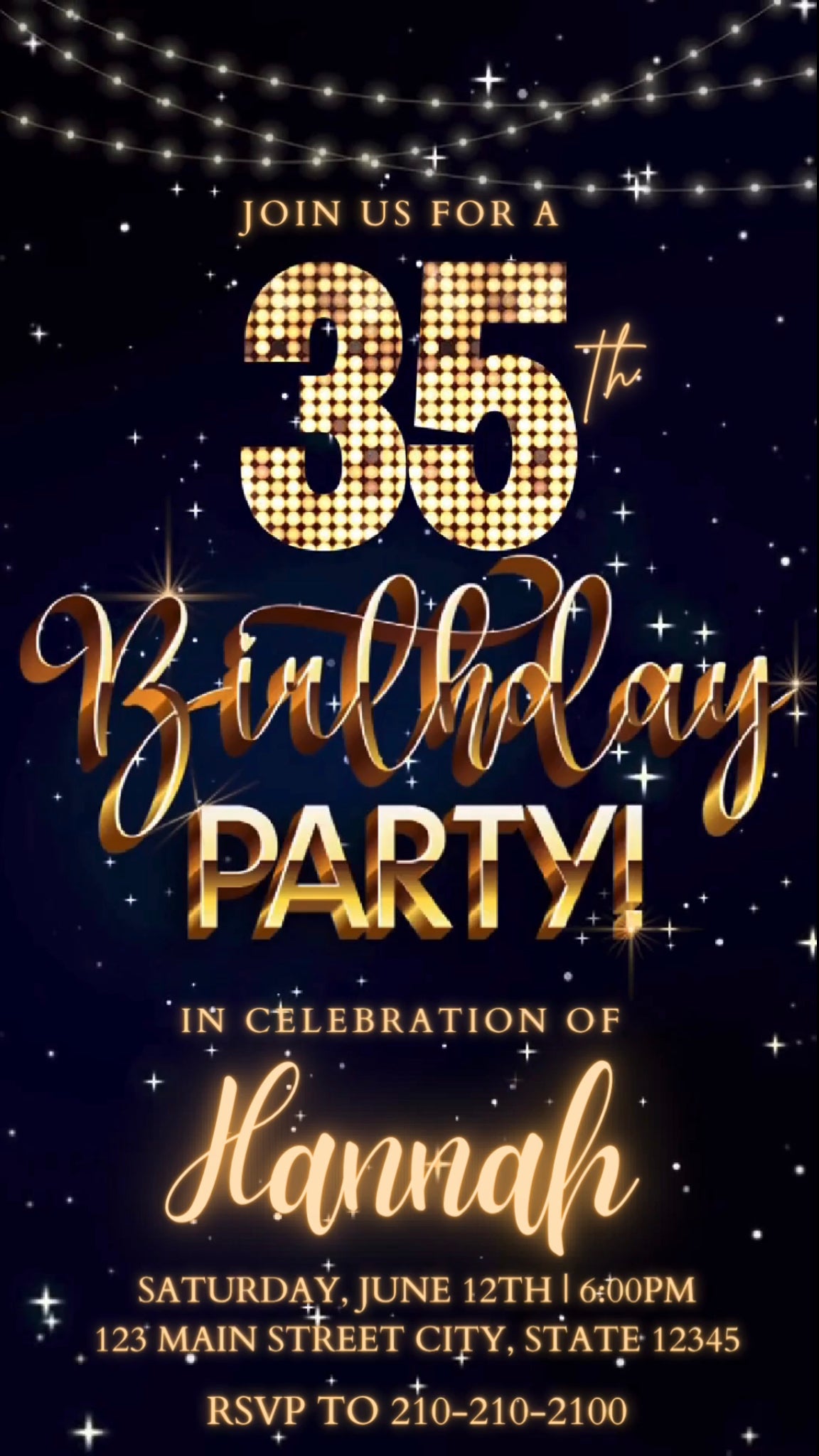 35th Birthday Video Invitation, Blue Shimmer Invitation
