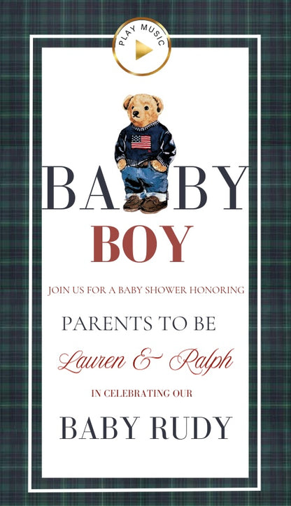 Baby Shower Invitation Website | Animated Classic Polo Baby Shower Invite with Rsvp tracking