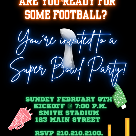 Editable Super Bowl LX Party Video Invitation | Digital Canva Template