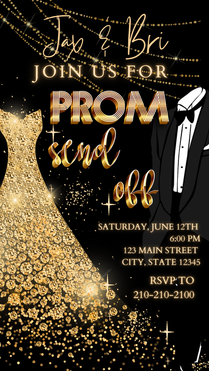 Black Gold Elegant Prom Send Off Video Invitation – Editable Canva Animated Invite