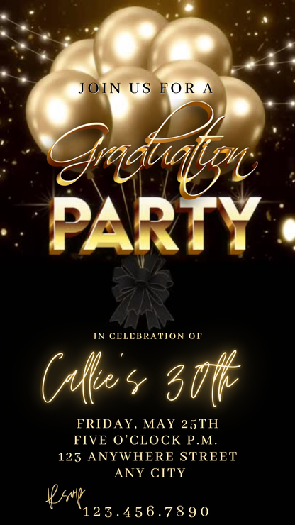 Gold Balloon Glow Digital Video Invitation
