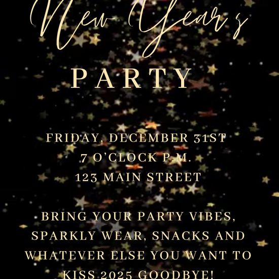 Black Gold Stars New Year's Eve Video Invitation | Digital Sparkle Invite | Editable Online Template