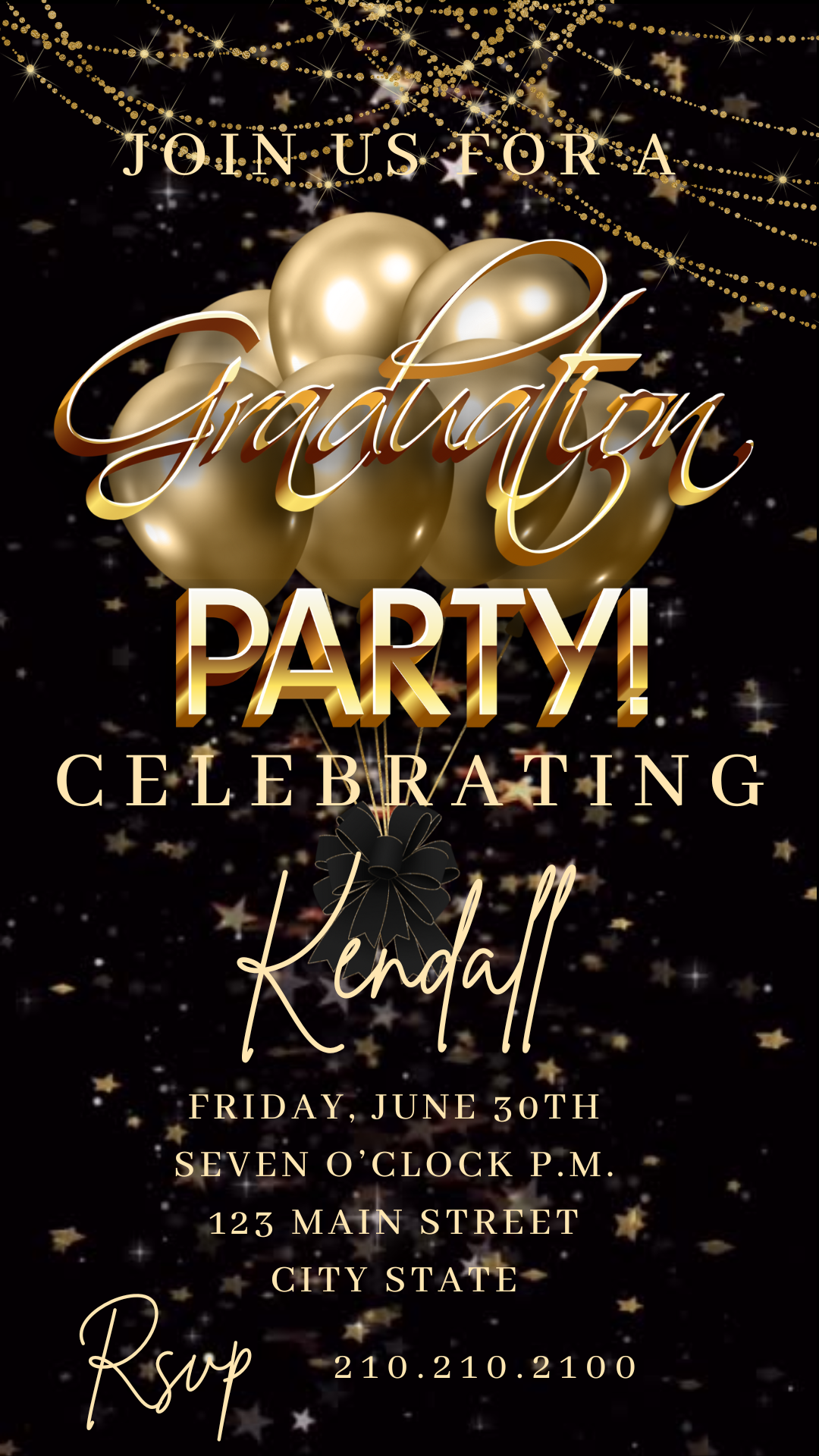 Elegant Gold Balloon Digital Video Invitation