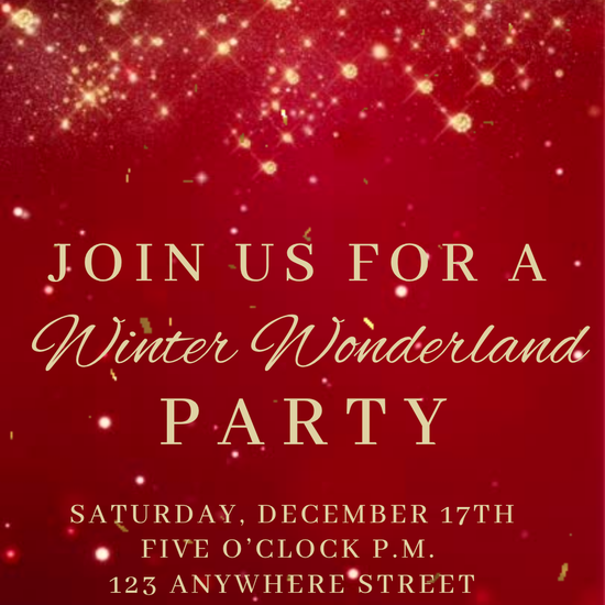 Red Gold Glitter Winter Wonderland Video Invitation | Digital Elegant Invite | Editable Online Template