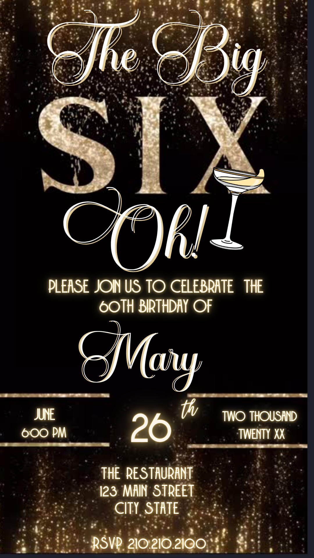 Gold Sparkle and Bubbles Video Invitation