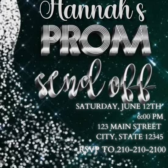 Emerald Sequin Prom Send Off Video Invitation | Digital Glamour Invite | Editable Online Template