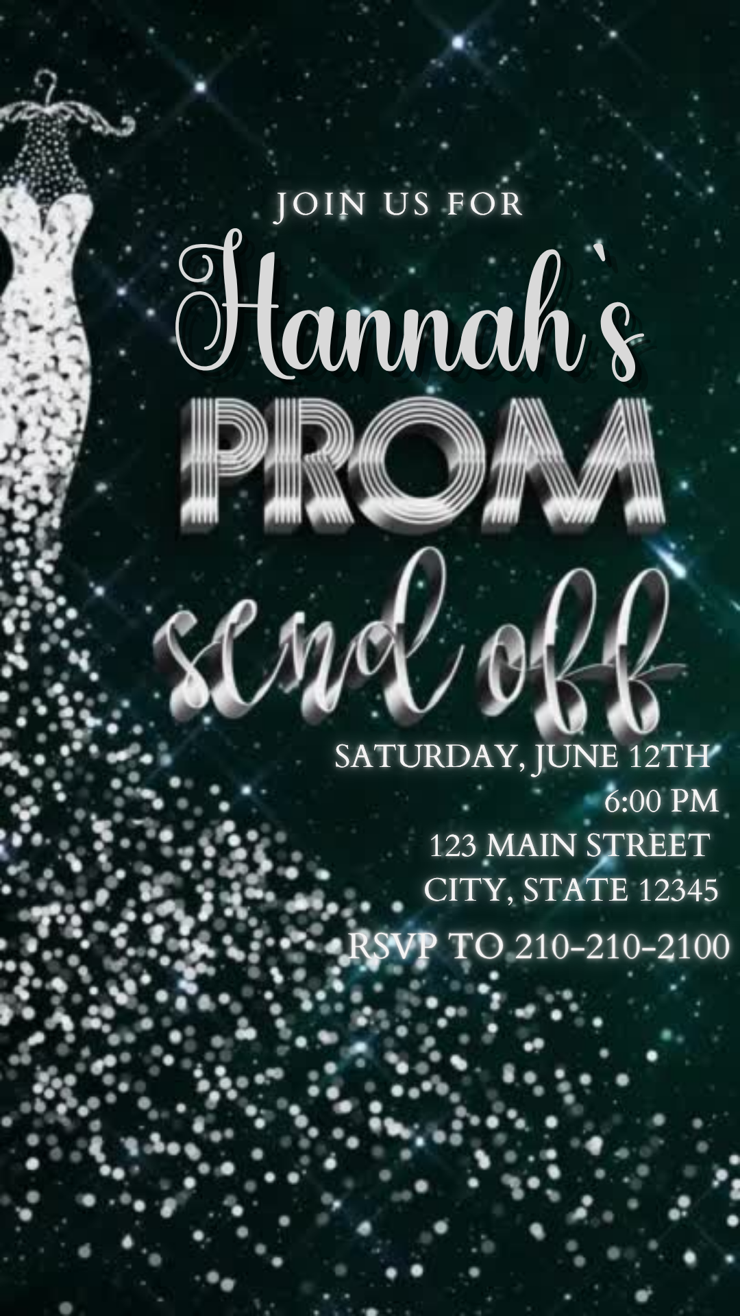 Emerald Sequin Prom Send Off Video Invitation | Digital Glamour Invite | Editable Online Template