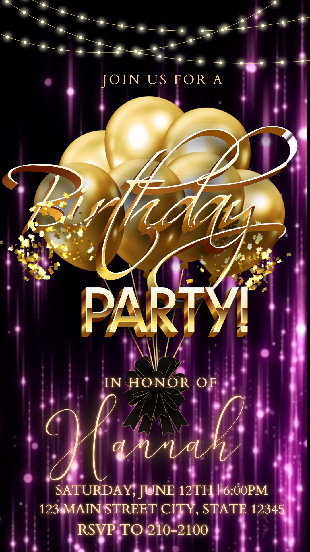 Glam Purple and Gold Video Invitation