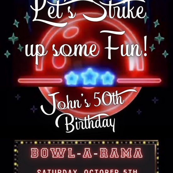 Retro Neon Bowling Video Invitation