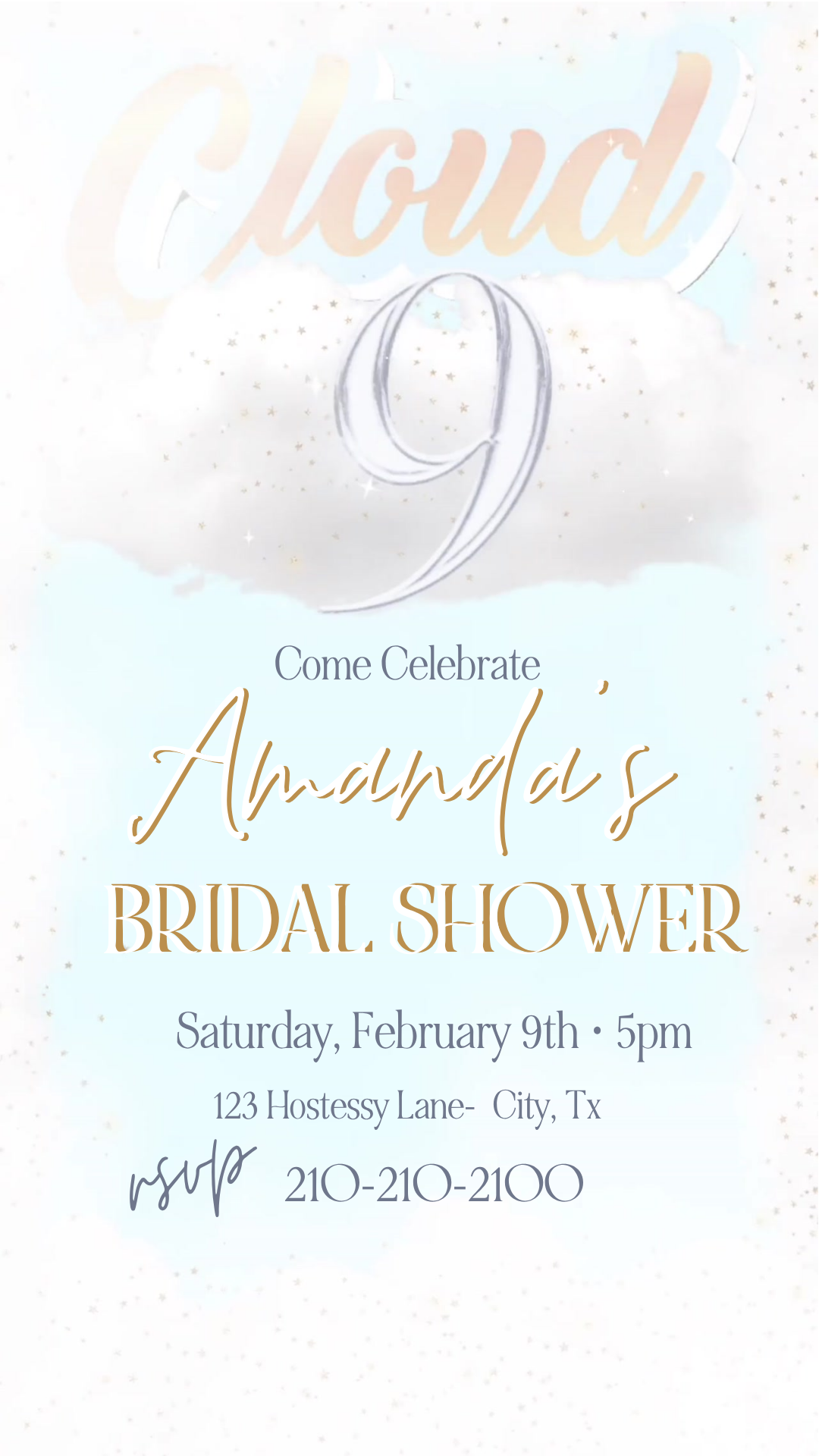 Cloud 9 Bridal Shower Video Invitation | Digital Elegant Invite | Editable Online Template
