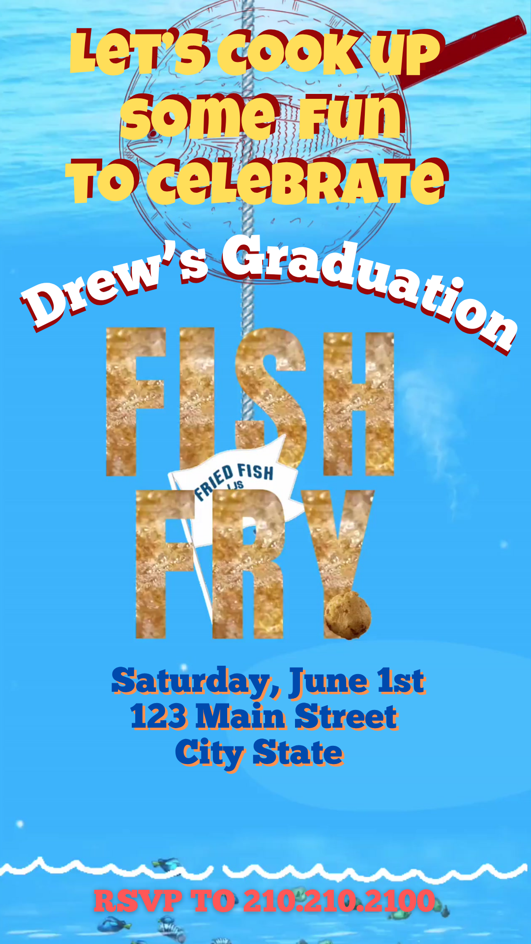 Fish Fry Video Invitation | Digital Seafood Party Invite | Editable Ca