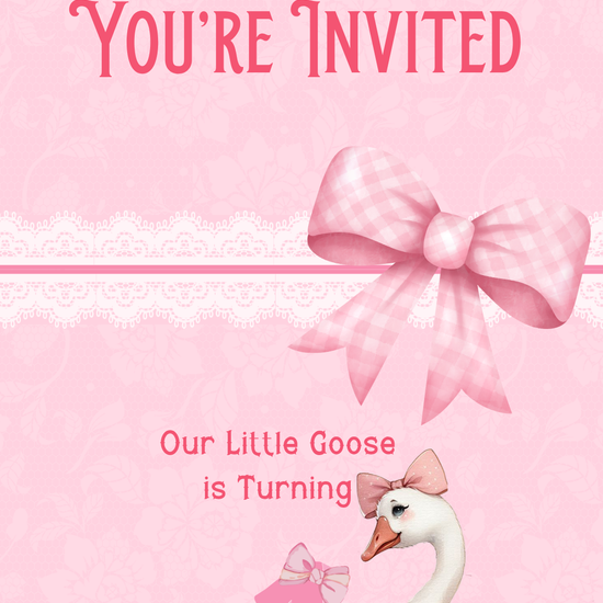 Goose Pink Bow Video Invitation | Digital Coquette Invite | Editable Online Template