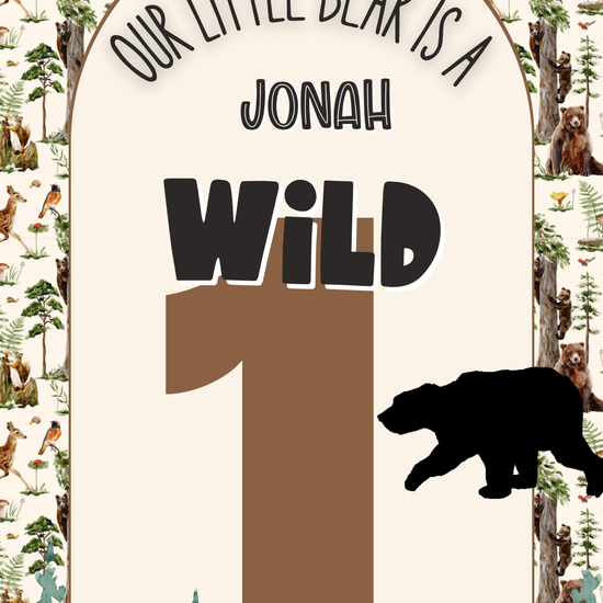 Woodlands Bear party video invitation with rustic forest design