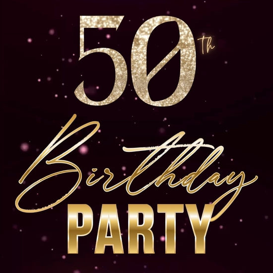 Editable burgundy shimmer 50th birthday video invitation displayed on a mobile phone, featuring an animated vertical digital invite with music, created in Canva. This premium video invitation template is designed for sharing by text, email, and social media and works with an interactive RSVP website for easy guest response tracking.