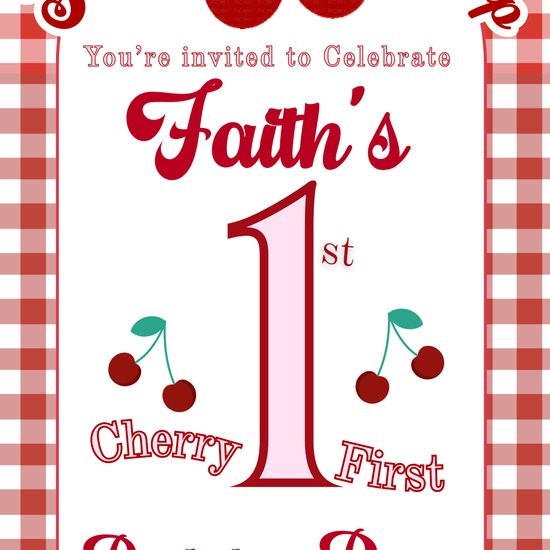 Cherry party video invitation with playful red cherry graphics