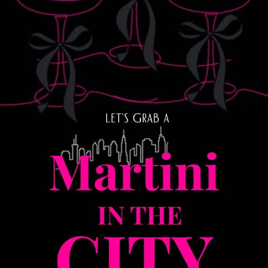 Martini in the City party video invitation with skyline and martini graphics