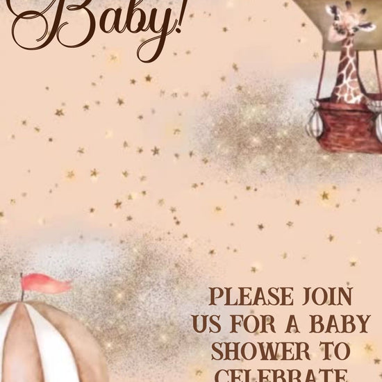 Editable noah’s ark baby shower baby shower video invitation displayed on a mobile phone, featuring an animated vertical digital invite with music, created in Canva. This premium video invitation template is designed for sharing by text, email, and social media and works with an interactive RSVP website for easy guest response tracking.