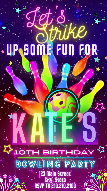 Glow Bowling Theme Video Invitation
