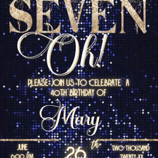 Luxe The Big Seven-Oh 70th Birthday Video Invitation — Navy & Gold Sparkle