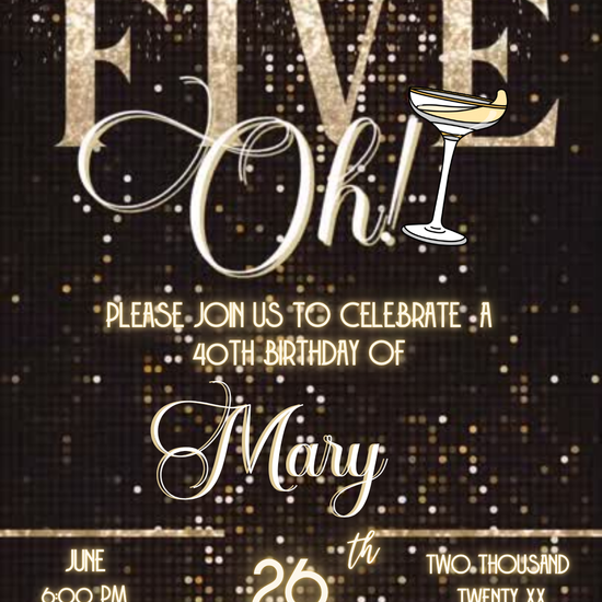 The Big Five-Oh 50th Birthday Glam Video Invitation — Glitter Gold & Black