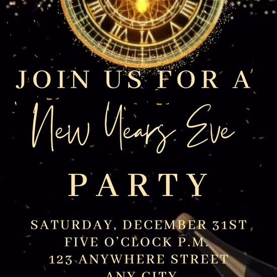 Silver Glitter Clock Countdown Video Invitation | Digital Champagne New Year's Eve Invite | Editable Online Template