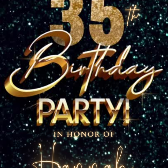 Teal Gold Glitter 35th Milestone Video Invitation | Digital Sparkle Invite | Editable Online Template