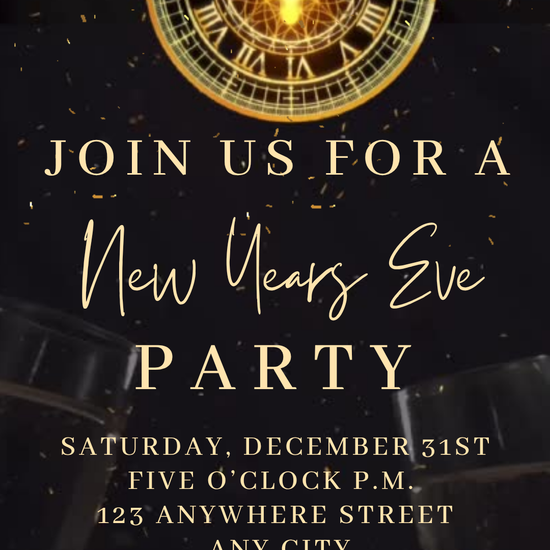 Gold Black Glitter Clock Video Invitation | Digital New Year's Eve Invite | Editable Online Template